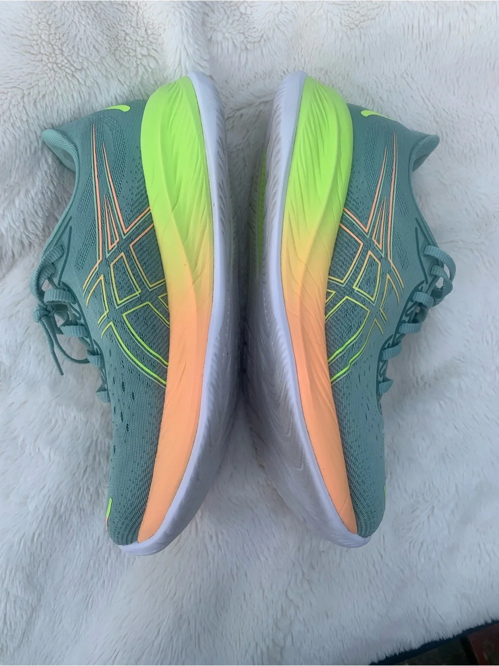 Asics Teal Athletic Shoes with Neon Green and Peach Accents